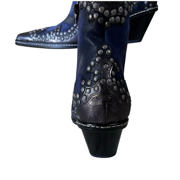 Donald Pliner Western Ocean Suede Crush Metallic Leather Boot Shoe $625 NWT - Picture 8 of 11